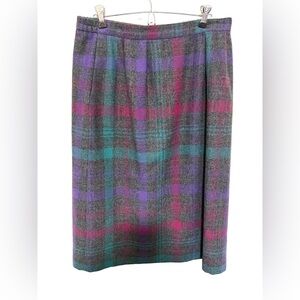 Vintage Country Suburbans 14 Wool Union Skirt Gray Pink Purple Teal Pin Up Midi